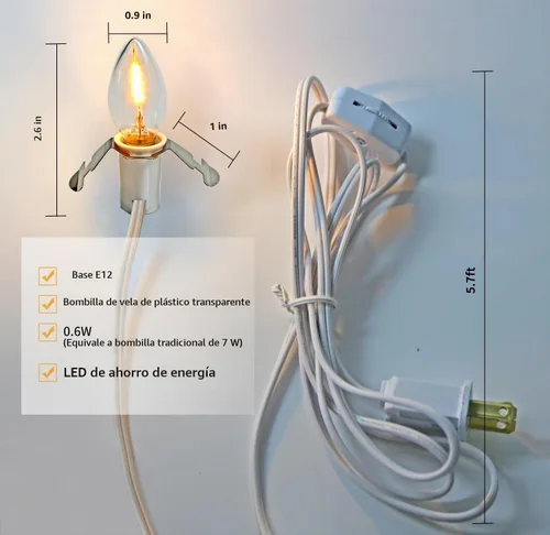 Vista 4 de MX232 Juego de 2 cables de accesorios con 2 bombillas LED de 6 pies, cable blanco con enchufes de interruptor de encendido/apagado, bombillas LED