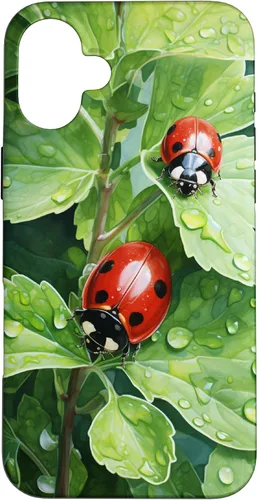 Vista 23 de Ladybugs on Green Leaves Watercolor Case for iPhone 17