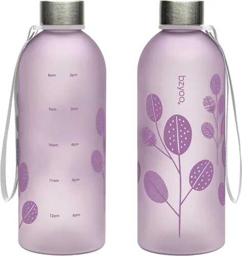 Vista 11 de bzyoo - Botella de agua de 32 onzas / 1 litro con marcador de tiempo, diseño de diente de león, plástico duradero, sin BPA, reutilizable con marcas