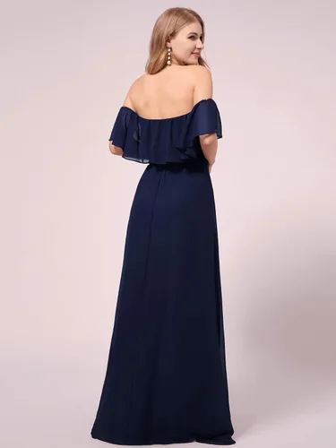 Vista 2 de Ever-Pretty Vestido de fiesta de embarazo con hombros descubiertos y abertura lateral larga de gasa con volantes para mujer, vestidos de fotografía