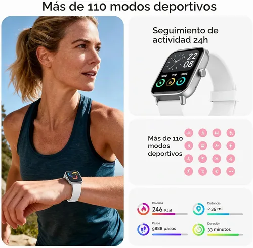 Vista 4 de Relojes inteligentes para hombres, pantalla HD de 1.85 pulgadas, compatible con iPhone/Android (responder/hacer llamadas), más de 110 modos Blanco