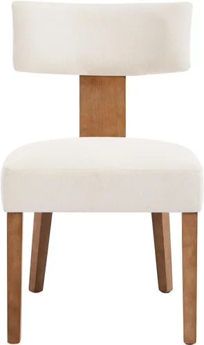 Vista 5 de Juego de 2 sillas de comedor modernas, sillas de cocina tapizadas con respaldo curvo, sillas de comedor de lino de granja, cómodas sillas de madera