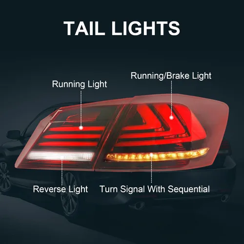 Vista 9 de Conjunto de luces traseras LED de repuesto para Honda Accord Sedán de 4 puertas 2013 2014 2015, lámparas traseras rojas transparentes con señal