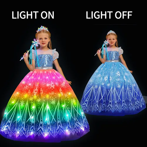 Vista 8 de CIYTI Disfraz de princesa iluminado para niños, vestido de princesa para Halloween, Navidad, ropa para niños