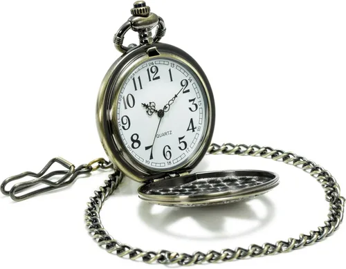 Vista 5 de SEWOR Reloj de bolsillo de cuarzo retro con esfera blanca Caja de bronce con dos cadenas de cuero y metal