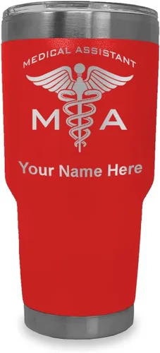 Vista 40 de LaserGram Taza aislada al vacío de 20 onzas, asistente médico MA, grabado personalizado incluido (negro)