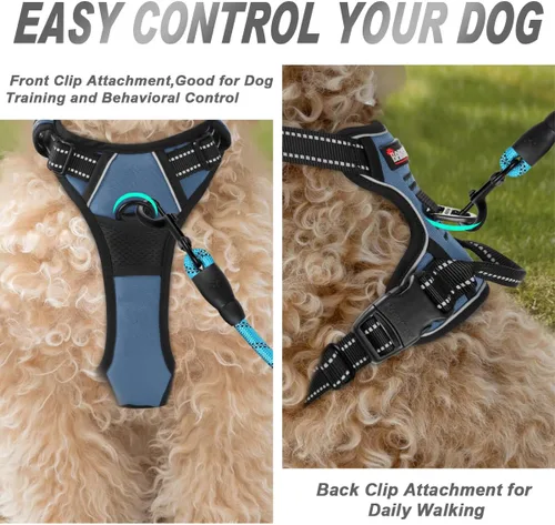 Vista 226 de BARKBAY - Arnés para perro sin tirones con clip frontal, material resistente y reflectante, asa de fácil control para pasear perros grandes