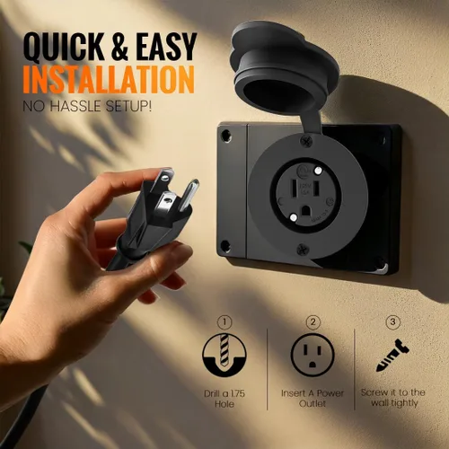 Vista 3 de Journeyman-Pro - Toma de corriente para exteriores resistente a la intemperie de 15 amperios y 125 voltios NEMA 5-15R kit de receptáculo con cable