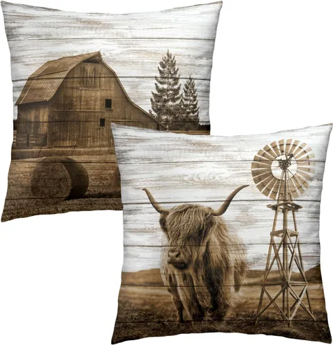 Vista 60 de Giwawa Juego de 2 fundas de almohada de calabaza otoñal de 16 x 16 pulgadas, fundas de cojín de algodón de madera de girasol para sofá, patio