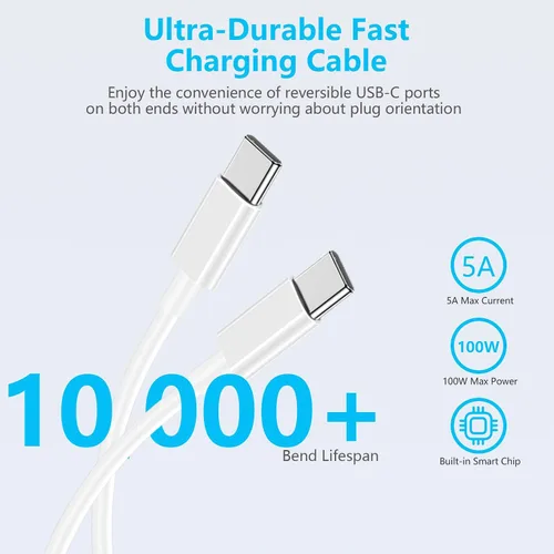 Vista 3 de Cargador súper rápido de 45 W para Samsung, cargador de teléfono Android, paquete de 2 Cable USB C a C de 10 pies, bloque de carga de 45 vatios