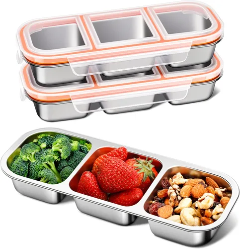 Vista 8 de KTKUDY - Recipiente de acero inoxidable para niños y adultos, grande, a prueba de fugas, 3 compartimentos, apilable, para guardería, escuela