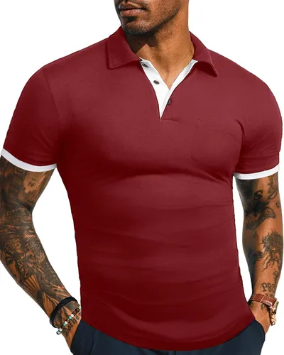 Vista 16 de KUYIGO Camisas de manga larga y corta estilo polo para hombre, estilo informal, ajustadas, diseño sólido, suave, con botones, de algodón, con A1