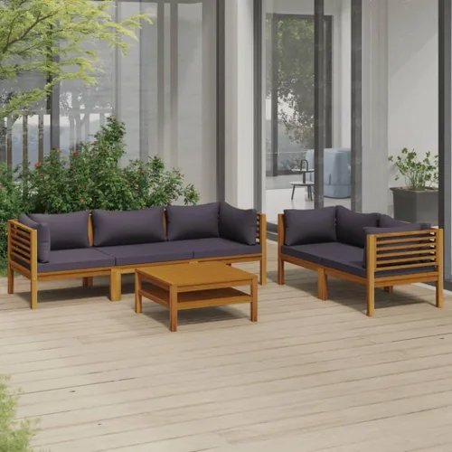 Vista 45 de Juego de 5 piezas para patio con cojín, juego de muebles de sofá, resistente a la intemperie, adecuado para uso en exteriores, requiere montaje Gris