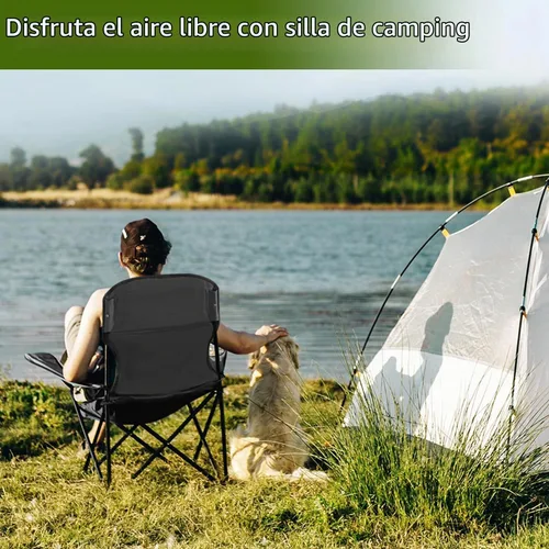 Vista 2 de Sillas Plegables de Camping Colapsables Silla de Césped de Alta Resistencia con Bolsa para Refrescos, Bolsillo de Almacenamiento, Silla de Brazos