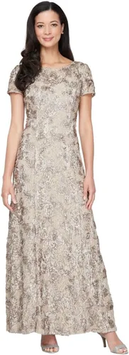 Vista 18 de Alex Evenings Women's Long Rosette Mother of The Bride Dress with Short Sleeves Bígaro cepillado