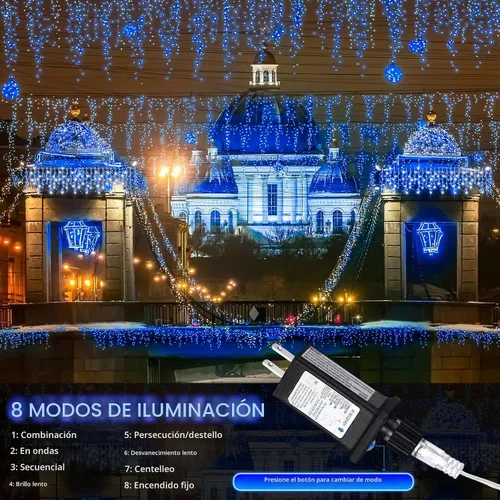 Vista 3 de Aurelema 640 luces LED de Navidad para exteriores, extra largas, 8 modos, impermeables, con 120 gotas, guirnalda de luces colgantes con control