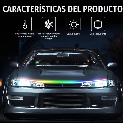 Vista 2 de DREAMIZER Tira de luz LED de 94" RGB para capó de coche, tira de luz LED multicolor exterior, luces LED dinámicas impermeables y flexibles