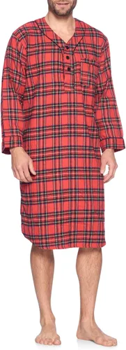 Vista 4 de Ashford Brooks - Camisa de dormir larga de franela con cuadros y cuello henley para hombre