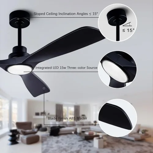 Vista 5 de 52” Silent Solid Wood Ceiling Fan Light, with 6-speed remote control, black