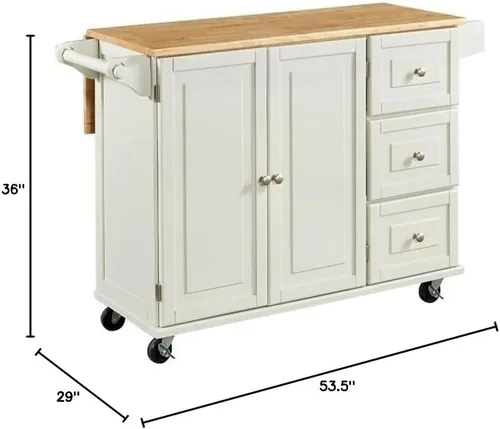 Vista 11 de Hawthorne Collections Carrito de cocina de madera, acabado blanco, encimera de hojas caídas, ruedas con bloqueo, estante de especias, barra