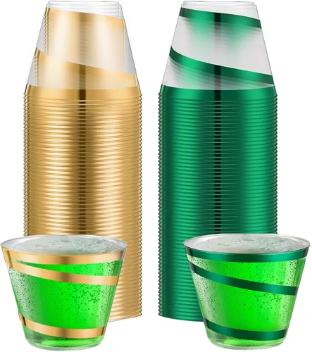 Vista 34 de Gejoy Vasos de plástico con borde de 9 onzas, vasos desechables para beber vino, vasos de graduación transparentes y elegantes para suministros