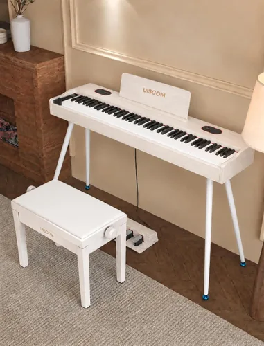 Vista 6 de UISCOM Digital Piano Keyboard,88 Key Weighted Keyboard Piano,Triple Pedal White