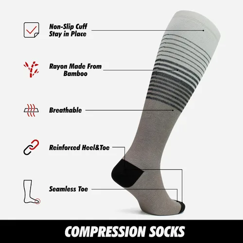 Vista 3 de GoWith 3 pares de calcetines de compresión unisex de 15-20 mmHg, de rayón hecho de bambú, transpirables, para hombres y mujeres Beige - 3 pares