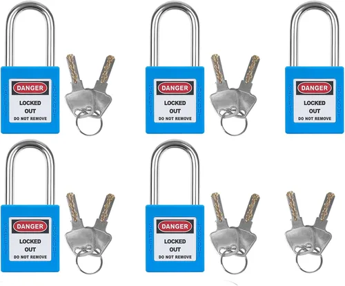 Vista 12 de Juego de 5 cerraduras de bloqueo con llave negra, 2 llaves por cerradura, candados de seguridad compatibles con OSHA para kit de etiqueta de bloqueo