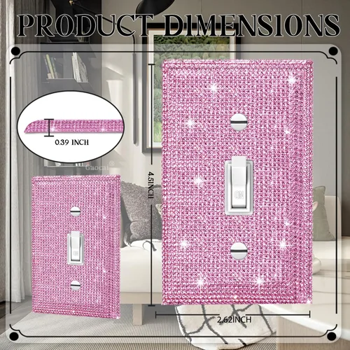 Vista 2 de Placa decorativa de interruptor de luz con diamantes de imitación brillantes en rosa y plata, cubierta de placa de pared con diamantes de imitación