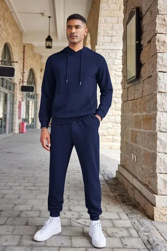 Vista 2 de COOFANDY Conjunto deportivo para hombre, 2 piezas, sudadera con capucha de gofre, conjunto deportivo para correr