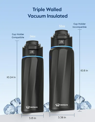 Vista 5 de WaterH BOOST - Rastreador inteligente de botellas de agua con recordatorio Negro