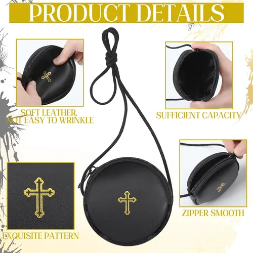 Vista 3 de Funda de cuero para Pyx, estuche de Pyx católico con correa para comunión, sacerdotes anfitriones, diáconos, regalos