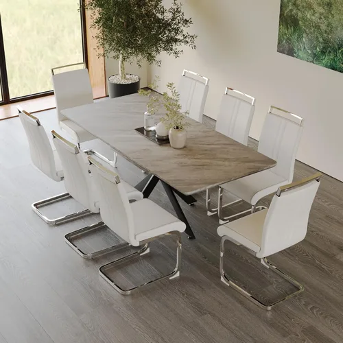 Vista 26 de Mesa de comedor de mármol para 4-8, mesa de comedor extensible de 62.4 a 78.15 pulgadas, mesa de cocina moderna, mesa rectangular que ahorra espacio