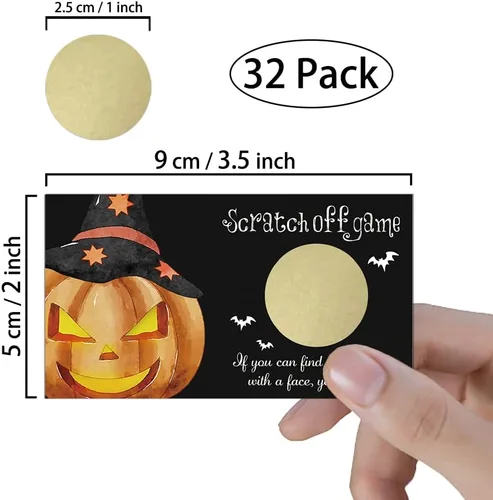 Vista 2 de REWIDPARTY Juego de cartas para raspar para fiesta de calabaza (32 piezas) Divertida actividad de Halloween para grupos, niños y adultos
