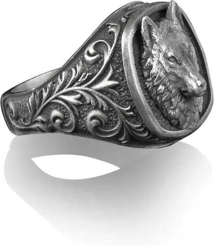 Vista 3 de BySilverStone Jewelry - Anillo de sello cuadrado de lobo salvaje, regalo para amantes de los animales, anillos de meñique para mujer, anillos