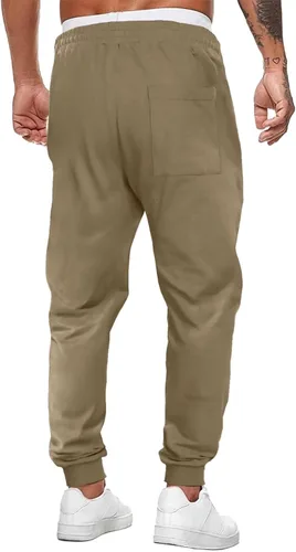 Vista 2 de Dokotoo Men Pantalones deportivos para hombre, ligeros, de algodón, con cordón en la cintura, pantalones de entrenamiento con bolsillos