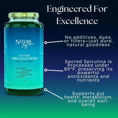 Vista 3 de Natural Zing Espirulina 100% pura (cruda, orgánica) 1000 16 onzas en polvo Proteína vegana Ficocianina Beta caroteno