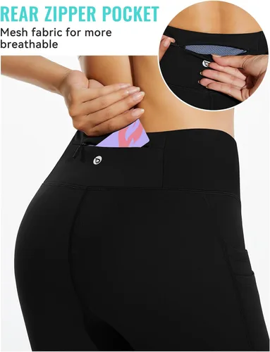 Vista 3 de BALEAF - Leggings con forro de vellón para mujer, resistentes al agua, térmicos, cálidos, de cintura alta, con bolsillos, para correr