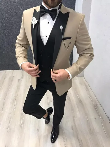 Vista 4 de Esmoquin de ajuste entallado de 3 piezas para hombre, con un botón, chaleco, chaleco, para boda, baile de graduación