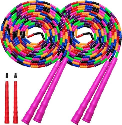 Vista 8 de Cuerda de saltar doble holandesa larga de 16 pies, 1 paquete/2 unidades, cuerda de saltar ajustable suave con cuentas para niños y adultos, lo
