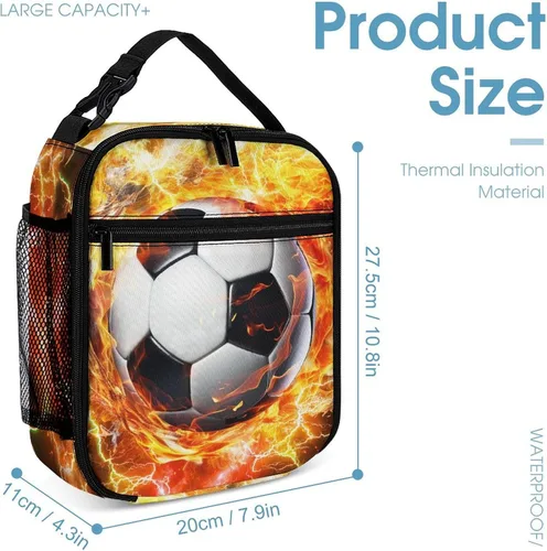 Vista 3 de Fiambrera de fútbol – Bolsa de almuerzo de fútbol reutilizable para mujeres, hombres y niños – Pequeña lonchera portátil plegable aislada