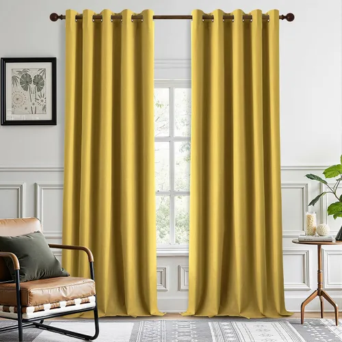 Vista 24 de DONREN Cortinas opacas completas para dormitorio, aislamiento térmico y reducción de ruido, cortinas de lino con ojales para sala de estar y Negro