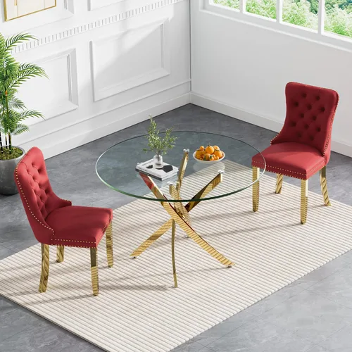 Vista 64 de HomVent Juego de mesa de comedor redonda de vidrio para 2, moderno juego de mesa y sillas de cocina de vidrio templado, juego de mesa de comedor