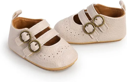 Vista 5 de QWZban Zapatos planos Mary Jane con Bownot antideslizante suela suave de piel sintética para recién nacidos, bebés, primeros caminantes