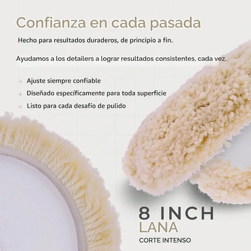 Vista 4 de Almohadilla para pulir de gancho y lazo para cortar y pulir compuestos, 100 % lana, de 8 pulgadas