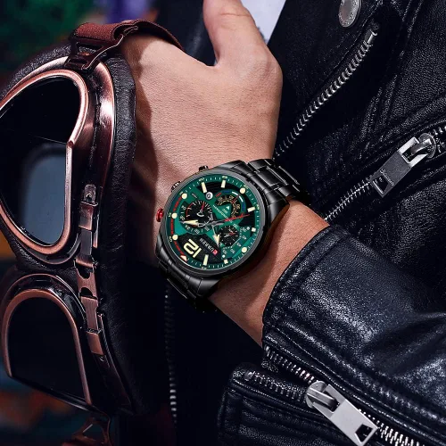Vista 5 de Reloj para hombre cronógrafo moda militar multifunción impermeable cuarzo reloj de acero inoxidable azul