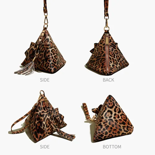 Vista 3 de Bolso de mano de noche con lazo de cuero triangular para mujer