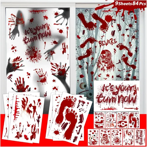 Vista 8 de Larcenciel Decoraciones de Halloween – 170 calcomanías para ventana y vidrio – Calcomanías espeluznantes para puerta de murciélago, araña, zombi