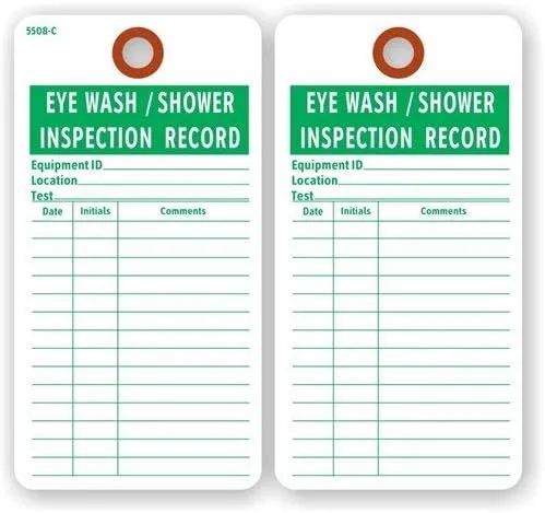 Vista 2 de Registro de inspección de lavado de ojos/ducha (2 caras), 3 x 5.75 pulgadas, impresión verde sobre cartulina blanca de 13 puntos con agujero