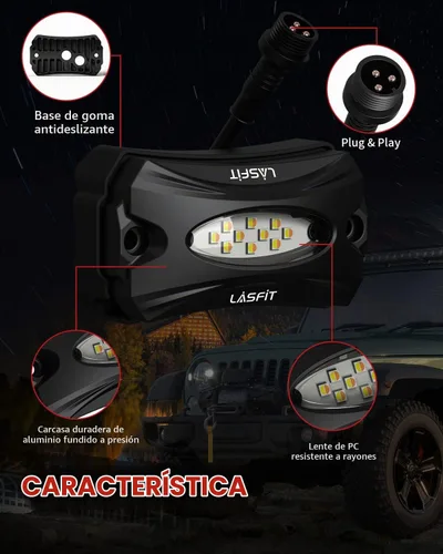 Vista 7 de LASFIT Luces de roca Switchback ámbar y blancas con interruptor de palanca, luces LED para pozo de rueda, kit de iluminación de neón